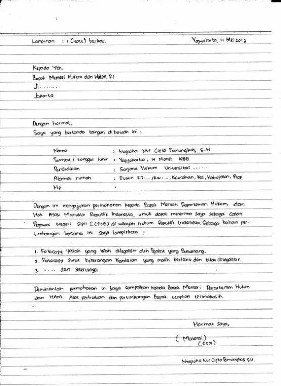 Contoh Surat Lamaran Kerja Tulis Tangan 2021